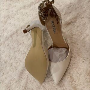 JustFab Elegant White Heels with Embellished Ankle Strap